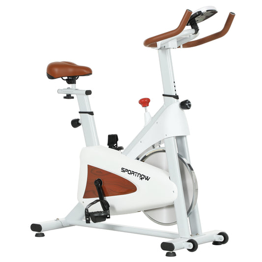 SPORTNOW Quiet Stationary Exercise Bike With Adjustable Resistance, Seat, White