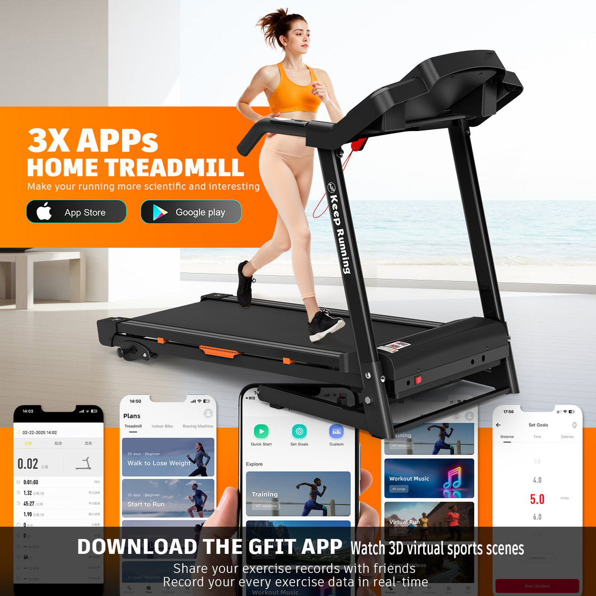 Folding Treadmill For Home Electric Treadmill Workout Running Machine