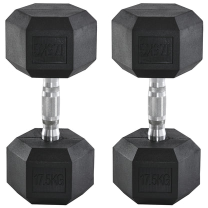2x17.5kg Rubber Hex Dumbbell Portable Hand Weights Dumbbell Home Gym Workout Fitness