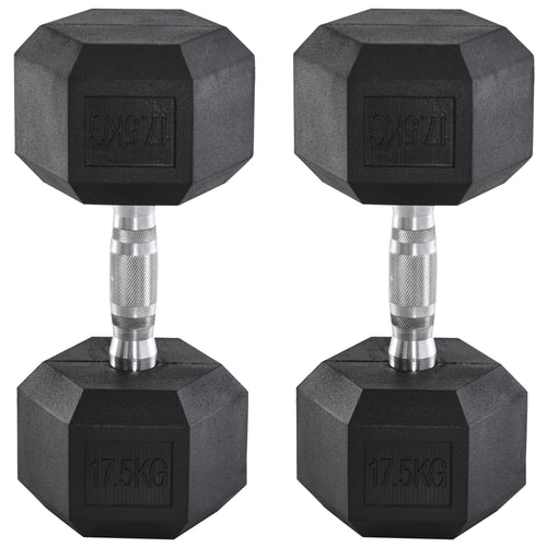 2x17.5kg Rubber Hex Dumbbell Portable Hand Weights Dumbbell Home Gym Workout Fitness