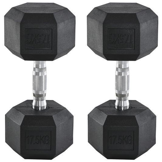 2x17.5kg Rubber Hex Dumbbell Portable Hand Weights Dumbbell Home Gym Workout Fitness